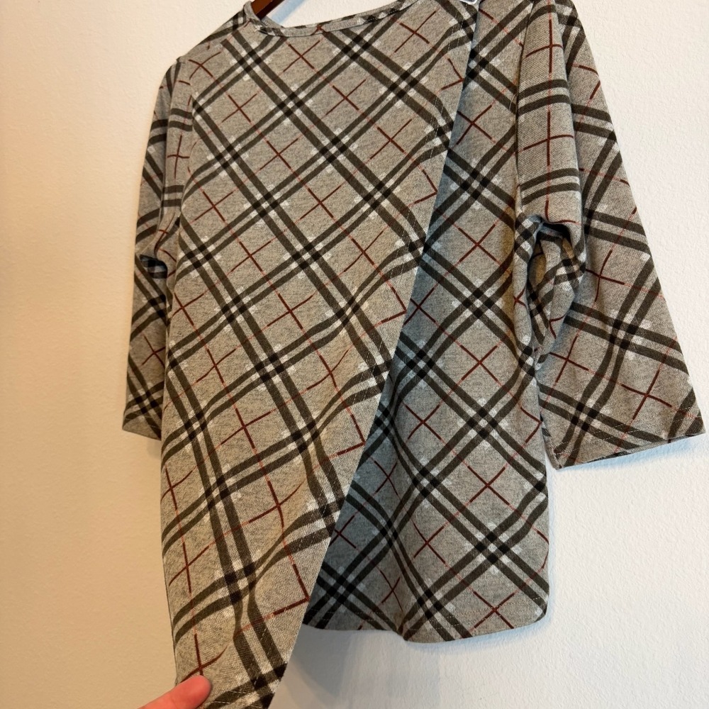 Silverts Adaptive Top Womens Medium Grey Plaid Snap Shoulder 3/4 Sleeve Knit